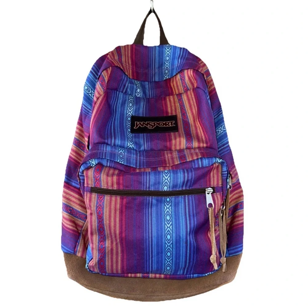JanSport Originals Multi-Color Stripe Aztec Suede Bottom Preppy Western Bohemian